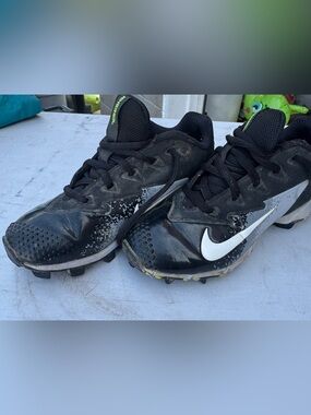 Nike Black and White Softball Cleats with Neon green Accents